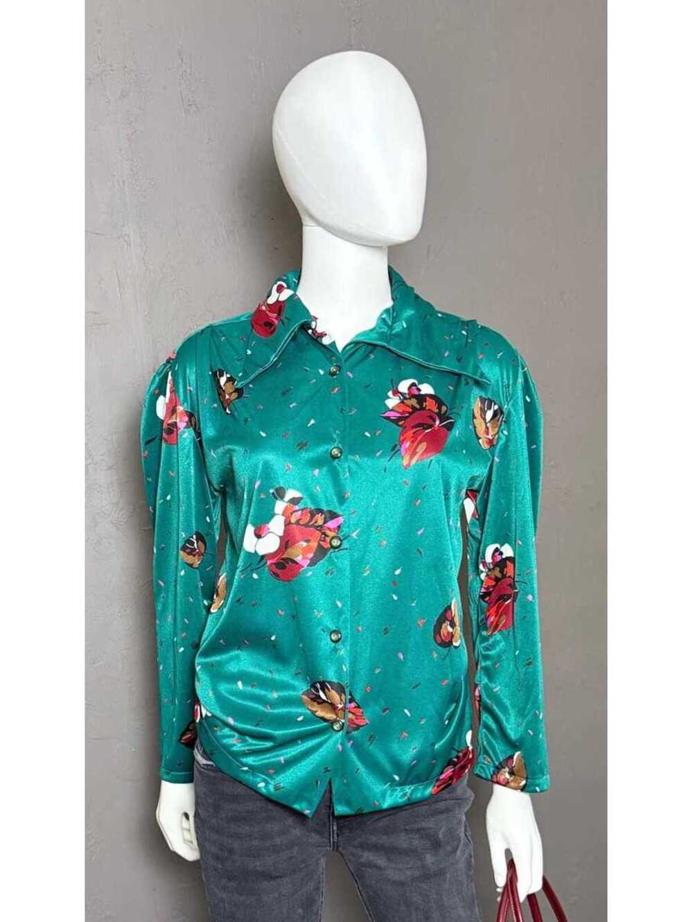 1970's Teal Dagger Collar Shirt size M/L Disco Shirt
